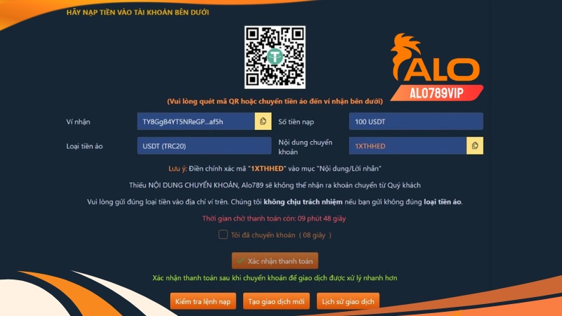Alo789 nhà cái nạp rút usdt uy tín dẫn đầu xu thế nhất 11 Mở ví usdt để lấy thông tin giao dịch